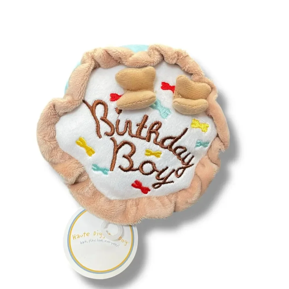 Haute Diggity Dog Birthday Boy Cake Plush Pet PupToy Squeaker Blue Brown 5